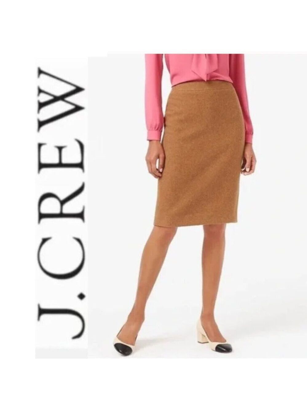 J. Crew Wool Tan Pencil Skirt 4 Classic Office Chic Preppy Quiet Luxury Work